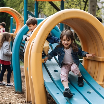 Niños jugando felices en un tobogán