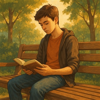 Joven reflexionando sobre críticas mientras lee en un parque