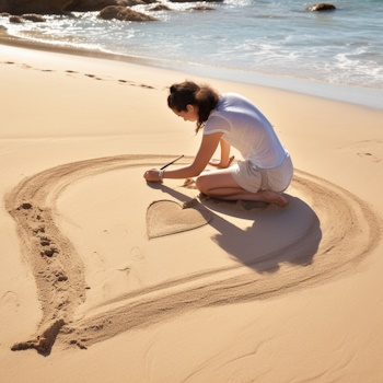 Persona dibujando corazón en arena de playa