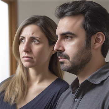 Pareja seria mirando al horizonte