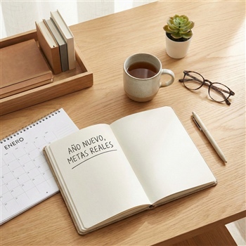 Escritorio organizado para planificar el año nuevo