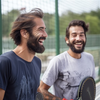 Pareja de jugadores de pádel riendo juntos