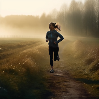 Mujer corriendo al aire libre al amanecer
