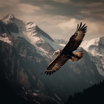 Águila volando alto entre montañas nevadas