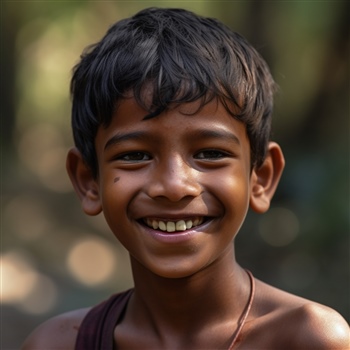 Niño sonriendo serenamente en la naturaleza