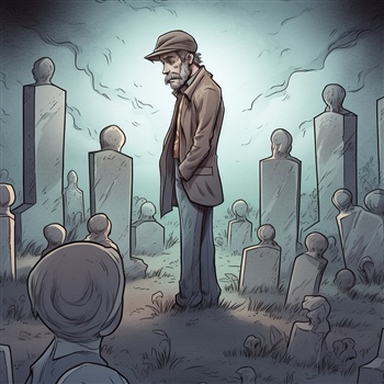 Hombre en cementerio mirando tumbas