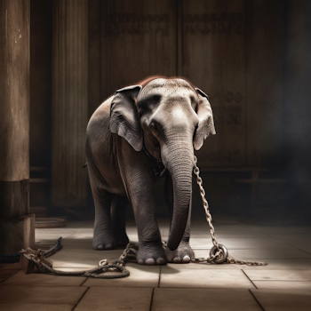 Elefante pequeño atado por una cadena