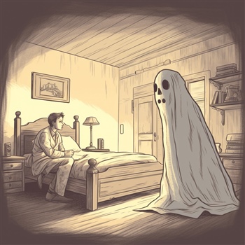 Hombre sorprendido por fantasma en su habitación