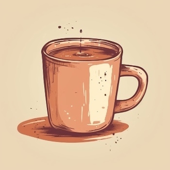 Taza de café marrón, ilustración estilizada