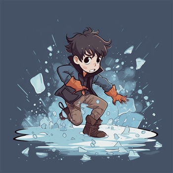 Niño animado rompiendo hielo con poder