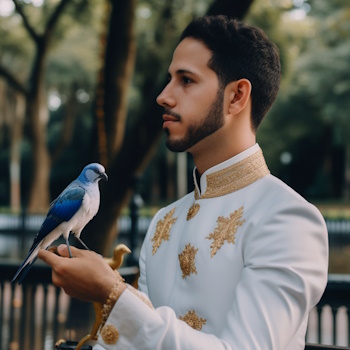Príncipe con ave azul en mano