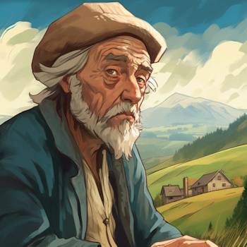Anciano sereno con paisaje campestre