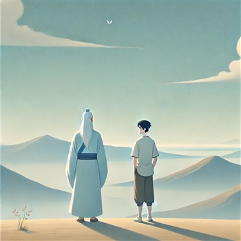 Dos personas contemplando un paisaje montañoso bajo un cielo sereno
