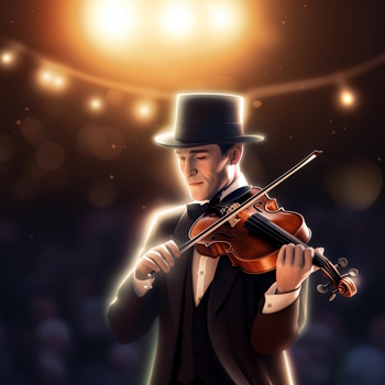 Violinista elegante en escenario iluminado