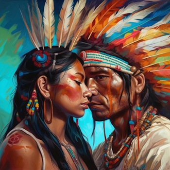 Pareja indígena en un tierno y cercano gesto de amor