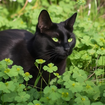 Gato negro entre tréboles, posibles augurios