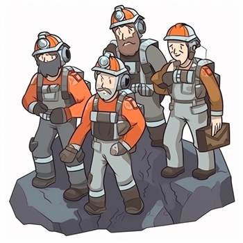 Cuatro mineros dibujados con equipo de seguridad