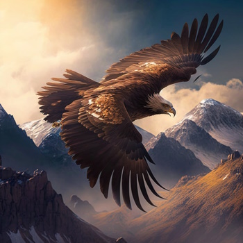 Águila volando imponente sobre montañas