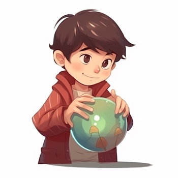 Niño con esfera brillante, alusión a magia