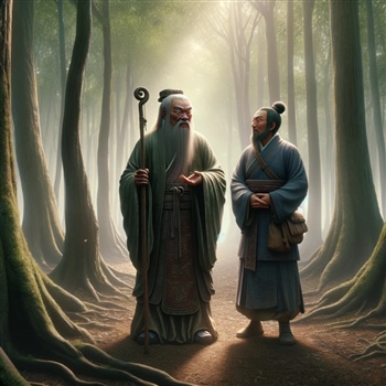 Dibujo de Confucio conversando con un discípulo
