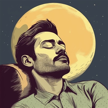 Hombre durmiendo, luna de fondo; alusión a sueños no visuales