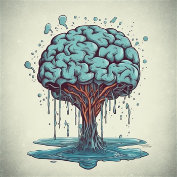 Ilustración de cerebro-árbol chorreando agua