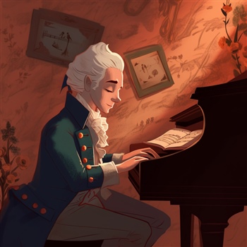 Ilustración de Mozart tocando el piano