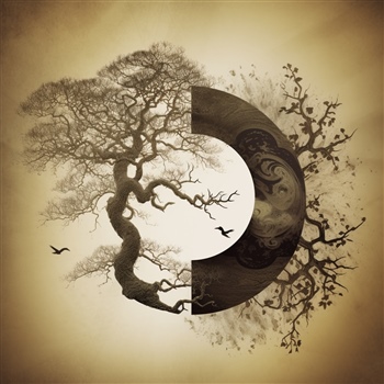 Árbol en yin-yang, dualidad naturaleza ego