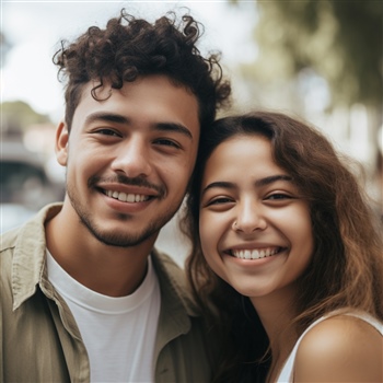 Pareja sonriendo juntos