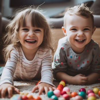 Dos niños sonrientes jugando juntos