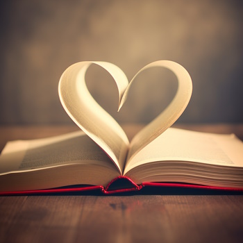 Libro abierto con páginas en forma de corazón