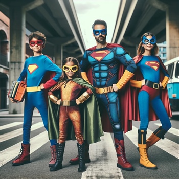 Familia disfrazada de superhéroes