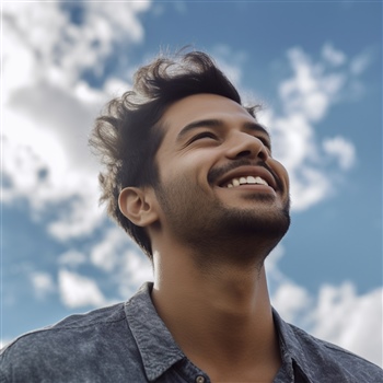 Hombre sonriendo al cielo, actitud positiva