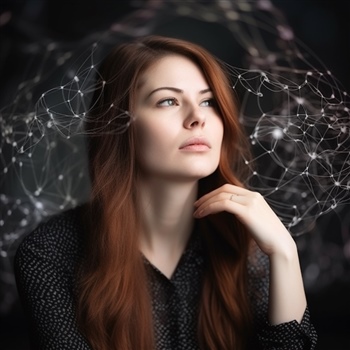 Mujer reflexiva con conexiones neurales gráficas