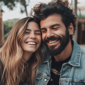 Pareja sonriendo felizmente