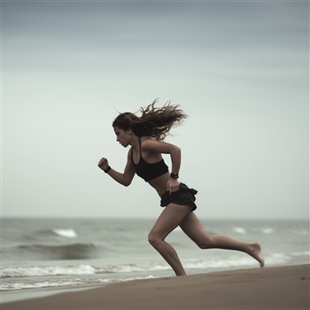 Mujer corriendo en la playa; determinación y libertad