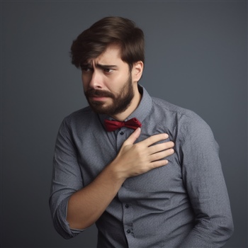 Hombre afligido con mano en el corazón