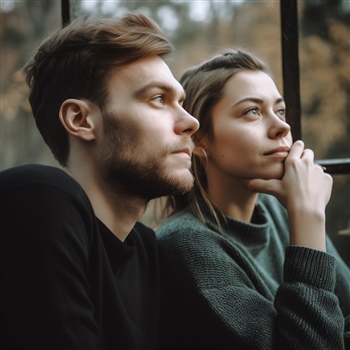 Dos personas reflexivas mirando al horizonte