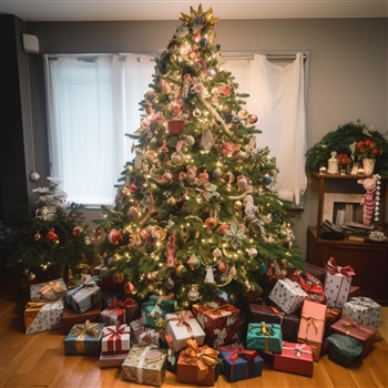 Árbol de Navidad repleto de numerosos regalos