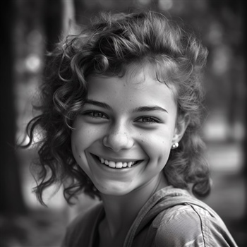 Joven sonriente en blanco y negro